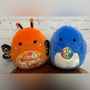 Squishmallows Mony the Monarch and Brody the Dino With Peace Sign